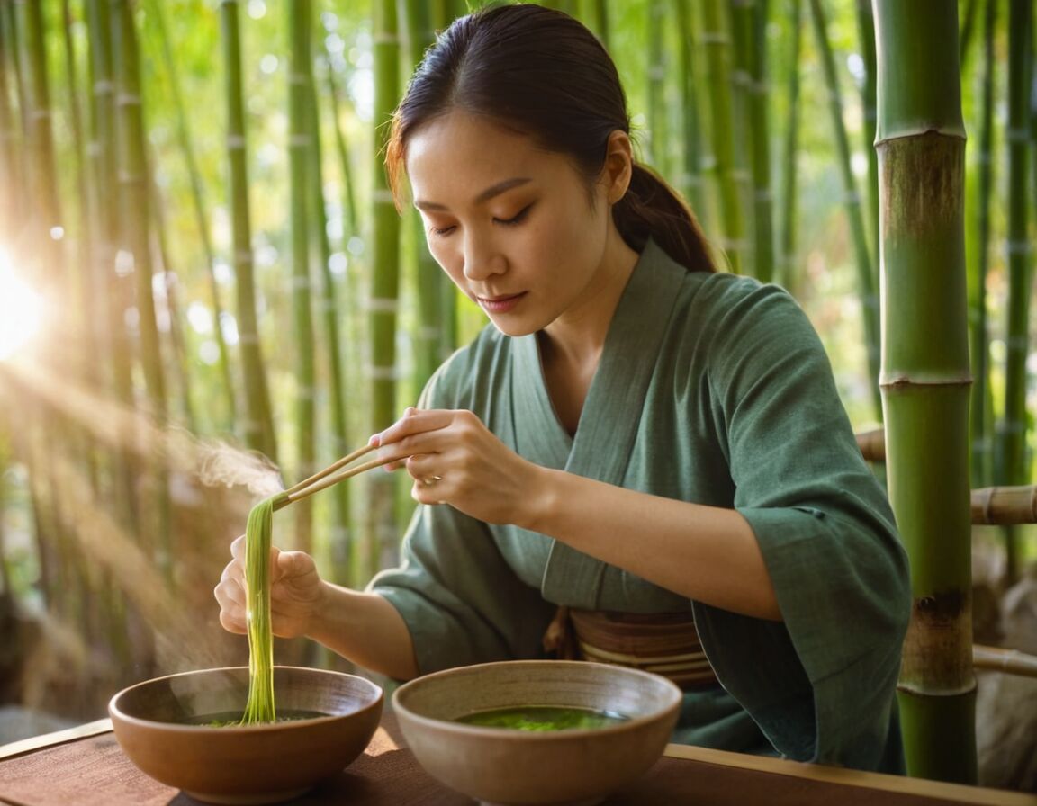 Matcha mit Bambusbesen schaumig schlagen - Matcha Tee Pulver: Verwendung und Zubereitungstipps